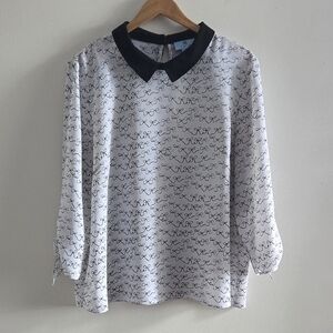 CeCe Coquette Black Bow Blouse with Peter Pan Collar Size XL